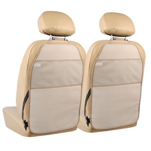Viaviat Car Seat Protector Large Kick Mat 2 Pack Durable Water Resistant Auto Seat Back Covers with 2 Mesh Pockets Protection Against Dust Mud Scratches (Beige-A, 2-Pack)