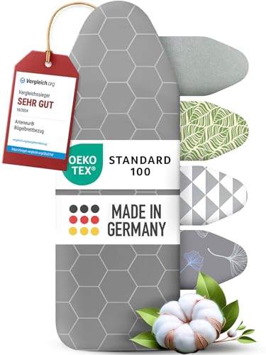 Housse Table à Repasser 120x40 pour Centrale Vapeur - Fabriqué en Allemagne avec Bande Élastique Resserrable, Thermo Reflect, Épaisse Mousse et Molleton (M)