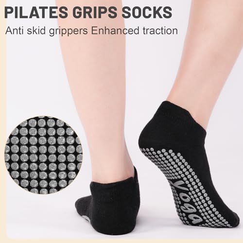 SkiBeaut Pilates Grips Women Socks, 4 Pairs Non Slip Yoga Ballet Dance Sticky Hospital Home Socks with Grippers for Woman2