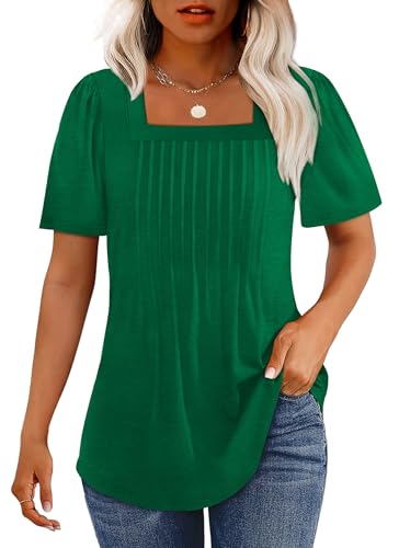 Plus Size Spring Clothes for Women Trendy Fashion Clothing Tshirts Shirts Spring Outfits Beach Vacation Loose Fit Dressy Short Sleeve Blouses Green Tops St Patricks Day XL