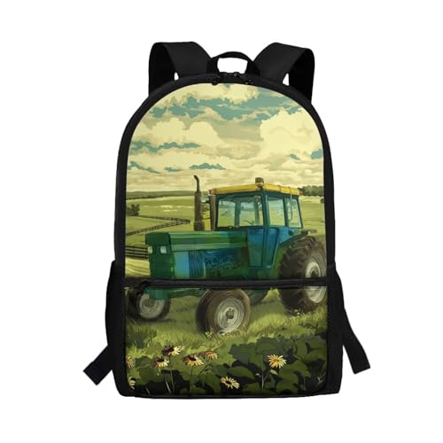 CLOHOMIN Mochila infantil para escola para meninas e meninos, bolsa de livros para crianças com bolsos laterais de malha, Trator