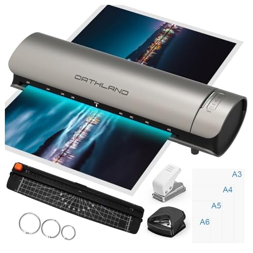 Orthland Plastificatrice A3 con 30 Pouches di Plastificazione per A3 A4 A5 A6 A7, 9 in 1 Caldo e Freddo Plastificatore con Taglierina e Arrotondatore per Ufficio Scuola Casa, 60S Riscaldamento Rapido