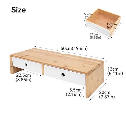 Support de moniteur en bois blanc sans assemblage avec 2 tiroirs de rangement