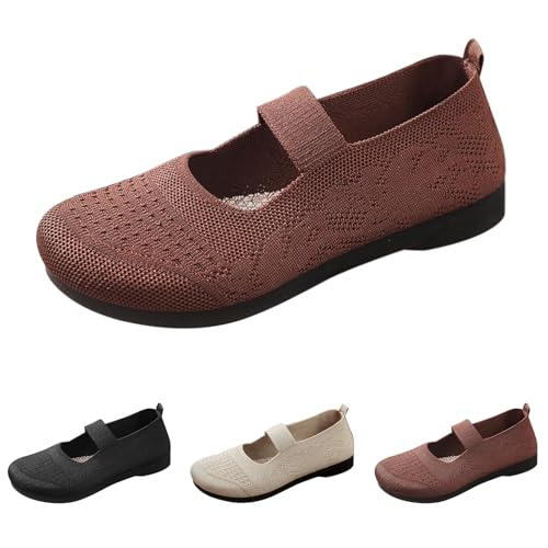 Women Mary Jane Flat Shoes Slip on Washable Knit Casual Flat𝐬 Wide Toe Box Comofortable Ballet Flat with Adjustable Straps2