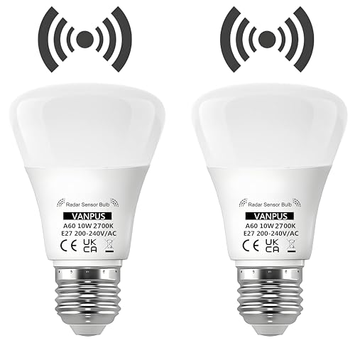 Vanpus LED Lampada con Sensore di Movimento e Crepuscolare - 10W 2700K Bianco Caldo, Auto Accensione/Spegnimento per Garage, Corridoi, Giardini Esterni (2 Pezzi)​