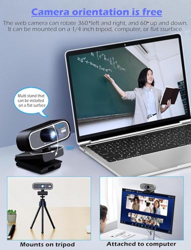 Image of 1080p 60FPS Webcam Full HD with Autofocus 2.1MP Built-in Dual Digital Mic Tripod Ready Plug & Play USB Web Camera for PC Laptop Video Calls 60 FPS Cam Streaming YouTube Night Vision