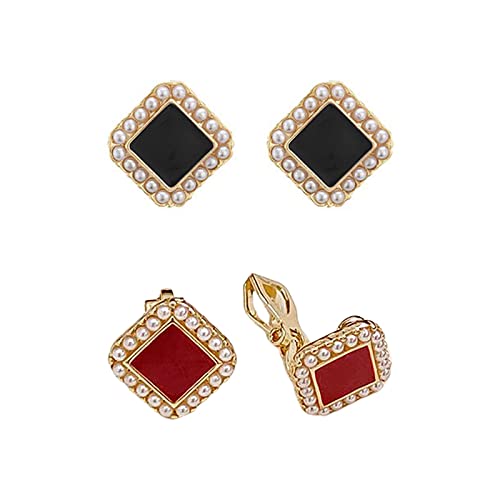 パール イヤリング 赤アクセント