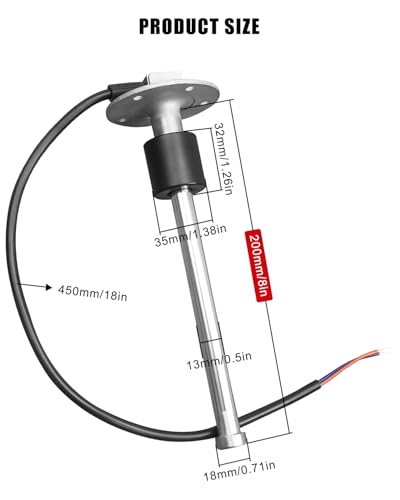 Image of 0-90ohm 8 inch(200mm) Boat Fuel Tank Sending Unit, Stainless Steel Fuel Sender Unit, Waterproof Gas Water Fuel Level Sensor for Marine Car RV Truck Vehicle, for 8.3 inch-8.9 inch(210-225mm) Fuel Tank