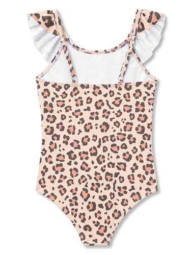 Image of Dvenki Toddler Girls One Piece Swimsuit Adjustable Straps Sizes 2T-10 | quick-dry swim fabric, skin-friendly, ruffle neckline, leopard, check, mermaid prints, swimwear for beach, pool, summer party