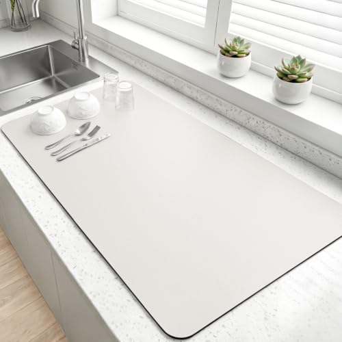 LOPNUR Extra Large Dish Drying Mat for Kitchen, 31.5"x17", Cream White