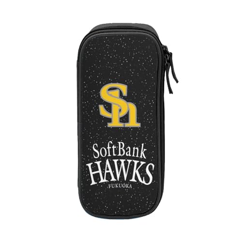 For 福岡ソフトバンクホークス ペンケース 筆箱 2層 文具ポーチ 大容量 おしゃれ 学生用 大人 通学 通勤 多機能 誕生日 Black