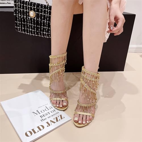 Women's Spiral Ankle Strap Rhinestone Embellished Stiletto High Heels Round Top Open Toe Party Evening Prom Sandals4