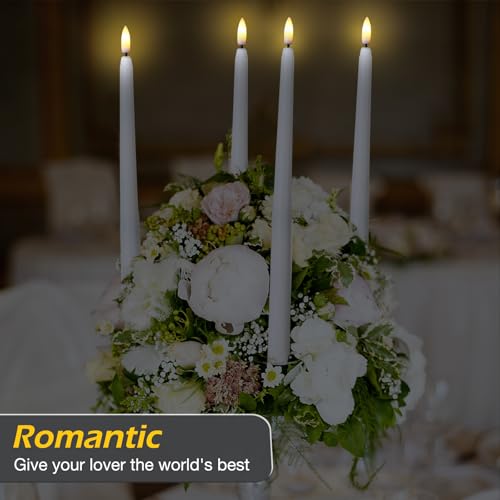 Image of Tuanse 20 Pcs Flickering Flameless Taper Candles Bulk LED Battery Operated Realistic Flame Effect with Remote & Timer Safe No Fire Wax Drip Candles for Wedding Church Home Decor (12.4 inch,White)