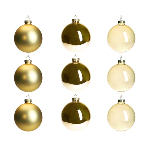 DN DECONATION Gold Glass Christmas Ornaments, Set of 9, 3.15' Han...
