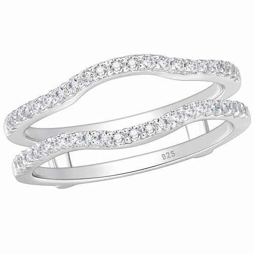 SHELOVES Curved Ring Guard Enhancer Cubic Zirconia Stack Wrap for Engagement Ring 925 Sterling Silver 5-10