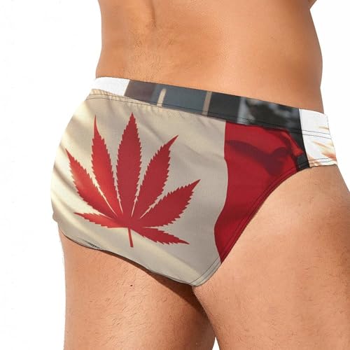 Canadian Weed Flag Mens Swim Briefs Sexy Bikini Swimwear Bathing Suits Trunks3