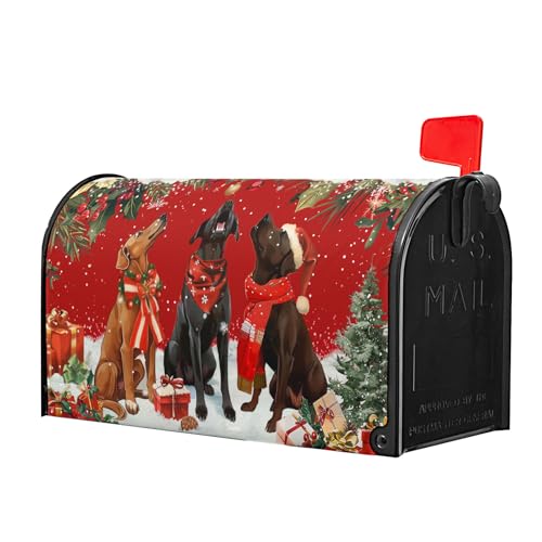Image of Christmas Dogs Magnetic Mailbox Cover Large Size 25.5x21 Inch Winter Xmas Mailbox Covers Merry Christmas Puppy Mailbox Wraps Post Letter Box Cover for Christmas Holiday Farmhouse Outdoor Decor