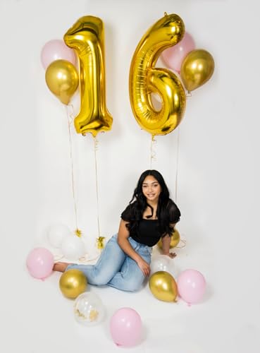 Image of Gold Number 27 Balloon 40 inch, 27 Number Balloons, 27th Gold Birthday Decorations, 27 Year Old Women Men Golden Party Supplies