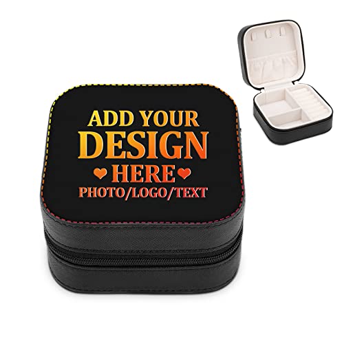 Product Image of the CUSDITOMSUE Custom Leather Jewelry Box Personalized Design Photo Image Text Jewelry Organizer for Women Customized Travel Small Jewelry Case Necklace Organizer Earring Holder Organizer (Black)