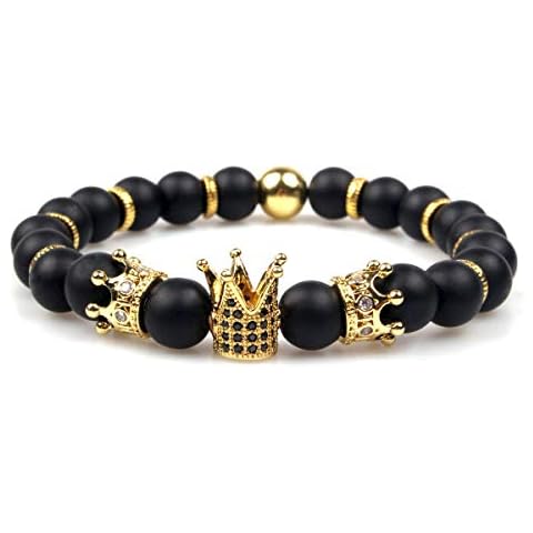 Beads Bracelet for Men with King Queen Crown, The Best Gift for Friends Couple Father Mother and Boyfriend, Yoga Stretch Bead Jewelry Cover
