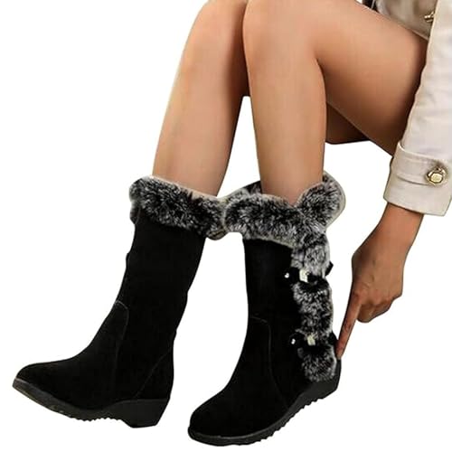 GUNIYIFS Womens Winter Snow Boots Wedge Platform Fur Lined Warm Boots Mid Calf Cotton Boots Comfortable Slip On Outdoor Shoes2