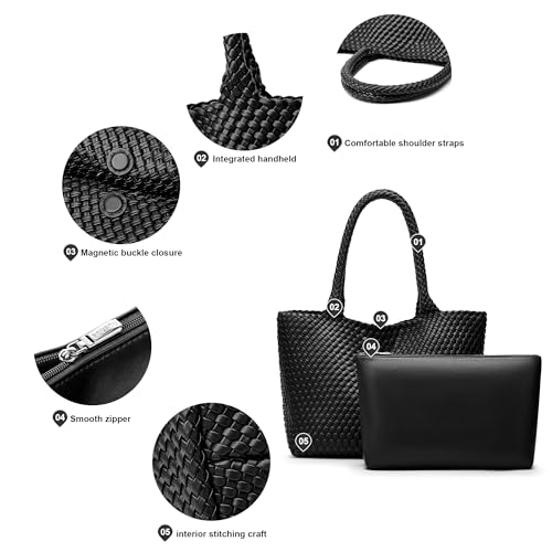 Bolso Tote tejido para mujer de cuero vegano con clutch desmontable miniatura 7