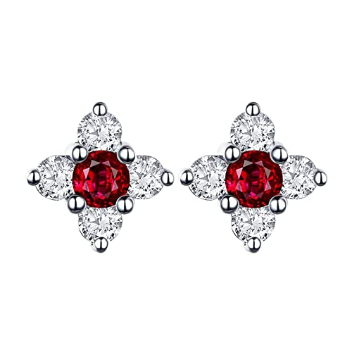 Boucles d'oreilles Or Blanc 18 carats légères et hypoallergéniques en rubis