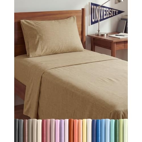 Twin XL Size 3 Piece Sheet Set - Comfy Breathable & Cooling Sheets - Hotel Luxury Bed Sheets for Women & Men - Deep Pockets, Easy-Fit, Soft & Wrinkle Free Sheets - Heathered Tan Oeko-Tex Bed