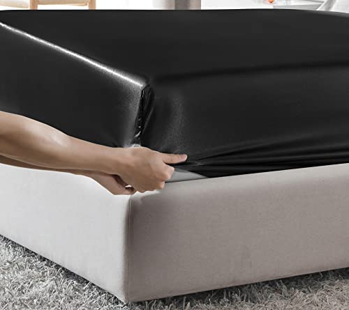 Milvowoc Full Satin Fitted Sheet, Black Fitted Sheet Only Soft Bottom Fitted Sheet, Fitted Bed Sheets - 1 Piece #TOP3