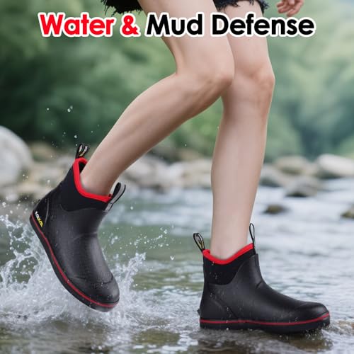 Image of Kalkal Women's Deck Boots, Waterproof Ankle Rain Boots Fishing Boots with High Traction, Women's Rubber Boots For Gardening Fishing Boating Camping