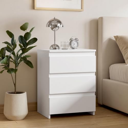 Yaheetech 60.5cm End Table, Large Capacity Nightstand with 3 Drawers, White by Yaheetech - Used condition - Image 2
