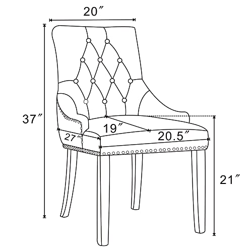 GOTMINSI Dining Chairs Set of 2,Upholstered Velvet Dining Room Chairs with Button-Tufted Decoration,Modern Kitchen Chairs with Nailhead Solid Wood Legs for Kitchen/Bedroom/Dining Room（Grey） - Thumbnail 2
