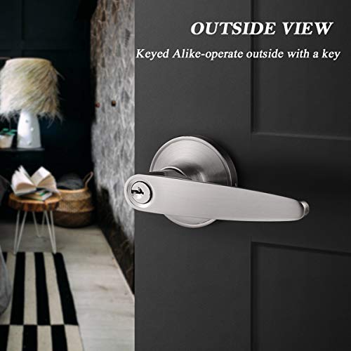 Probrico (5 Pack Keyed Entry Door Lever Lock For Exterior Door Handleset,(Keyed Alike) Each With 3 Keys All Same Key In Satin Nickel Finish, Commercial Or Residential Use #TOP5
