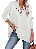 AlvaQ Women Casual Henley Hoodie Oversize V Neck Long Sleeve Button Down Pullover Sweatshirt with Hood Plus Size White 2X