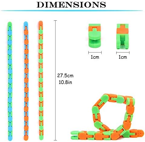 Yiran Sensory Wacky Tracks Snap and Click Fidget Toys Fidget Chain Fidget Bracelet for Stress Relief or Party Bag Fillers,Assorted Colors, Kids Adults Jigsaw Puzzle Educational Toys, 24 Links 3 Pieces