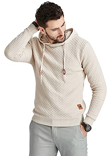 Genfien Sudadera con Capucha para Hombre Jersey con Capucha de Forro Deportiva Cuadros Jacquard de Punto Camisa de Entrenamiento Hoodie Casual Otoño Invierno