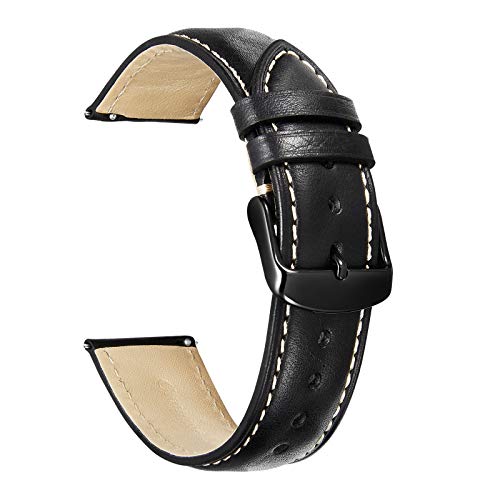 iStrap Correas De Reloj De Cuero 20mm 22mm - Correa De Repuesto para Hombres Y Mujeres - Hebilla De Acero Inoxidable - 18mm 19mm 21mm 24mm - Negro