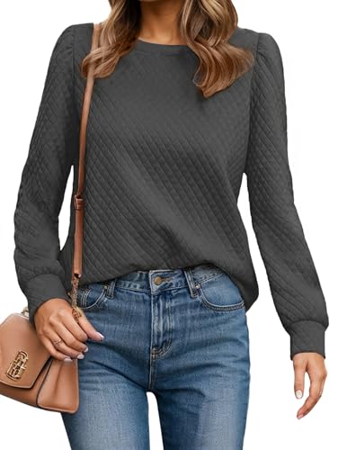 Women Long Puff Sleeve Sweatshirt 2025 Fall Fashion Sweater Lightweight Knit Twist Texture Tops