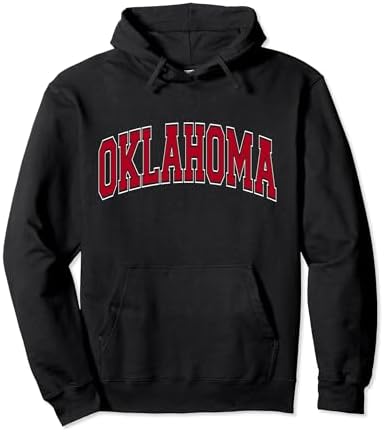 Oklahoma OK Varsity Style Red Text Pullover Hoodie