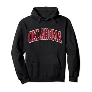 Oklahoma OK Varsity Style Red Text Pullover Hoodie