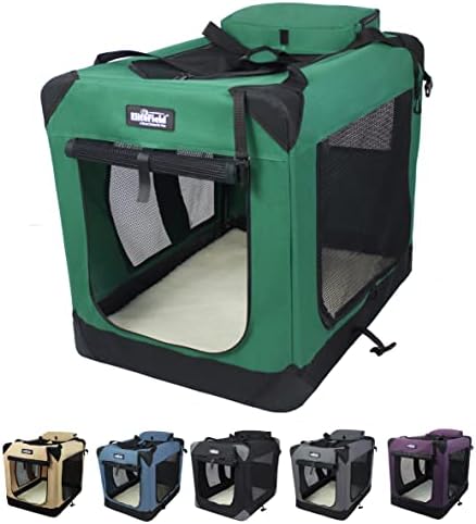 EliteField 3-Door Folding Soft Dog Crate, Indoor & Outdoor Pet Home, Multiple Sizes and Colors Available (24" L x 18" W x 21" H, Green)
