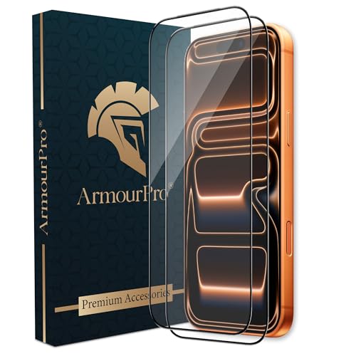 Image of ArmourPro Military Grade Gorilla Tempered Glass Compatible For iPhone 17 Pro (6.3 Inch) With Edge-to-Edge Protector Coverage and Easy Installation Kit | Black, Pack of 2