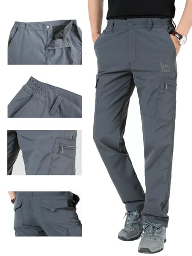 Aotoyou Wanderhose Herren Hose Wasserdicht Cargohose Schnelltrocknend Outdoorhose Softshellhose Trekkinghose Funktionshose Männer mit 6 Taschen, Grau XXL
