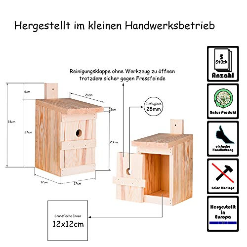 BigDean 5X Nistkasten für Meisen & Kleinvögel - Vogelhaus aus Massivholz - 27x17x17cm - Brutkasten handgemacht in Europa… – Bild 6