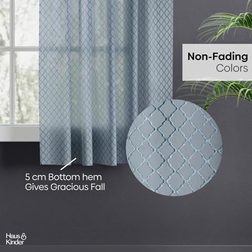 Image of haus & kinder Jacquard Sheer Window Curtains 5 Feet Long Pack of 2 Window Curtains, 5 Feet Curtains for Window, (Abstract Geometric Design, Silver Mesh, 114x152cm)