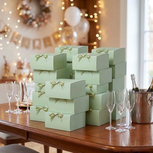 JarThenaAMCS 20Pcs Sage Green Gift Boxes with Lids Ribbons 8 x 8 x 4 Inch Bridesmaid Proposal Box with 100pcs Glue Points for Wedding Birthday Craft Snack Holiday Party Favors