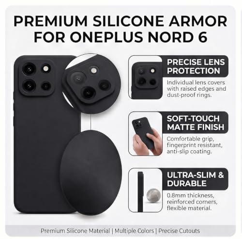 Image of FIRST MART Silicone Back Cover for OnePlus Nord 6 | Matte Black Anti-Slip Grip Case, Scratch Resistant, Slim Fit | Pack of 1