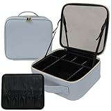 [MRG] 鏡付きメイクボックス オリジナルカラー 大容量 メイクポーチ コスメボックス 持ち運び 鏡付き プロ用 自立式 仕切り調整可能 メイク収納 コンパクト 化粧ポーチ 手持ち コスメ収納 オープン 大きめ 横長 道具 メイクブラシ 化粧品 スキンケア お出かけ 旅行 (アイスブルー：通常タイプ)