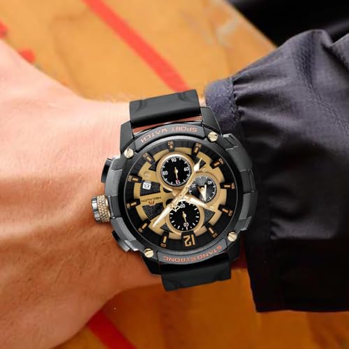 Image of MEGALITH Heavy Duty Watches for Men: Sport Military Analog Wrist Watch | 1 /10 Sec Chronograph, Large Face, Silicone, Waterproof Luminous, Black Everyday Watch, Work Outdoor,Gifts for Husband Father