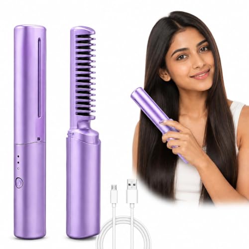 Image of TPOB Rechargeable Straightener Comb, Cordless Hair Straightening Brush, Portable Straightener, Wireless Hair Straightener Comb, Heat Comb for Women, Easy Daily Styling